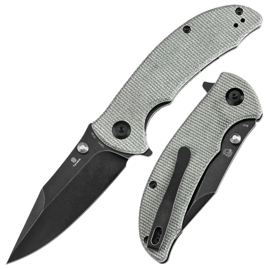 Tenable Rei 3.3" Blackwash 14C28N Green Micarta T1061A2
