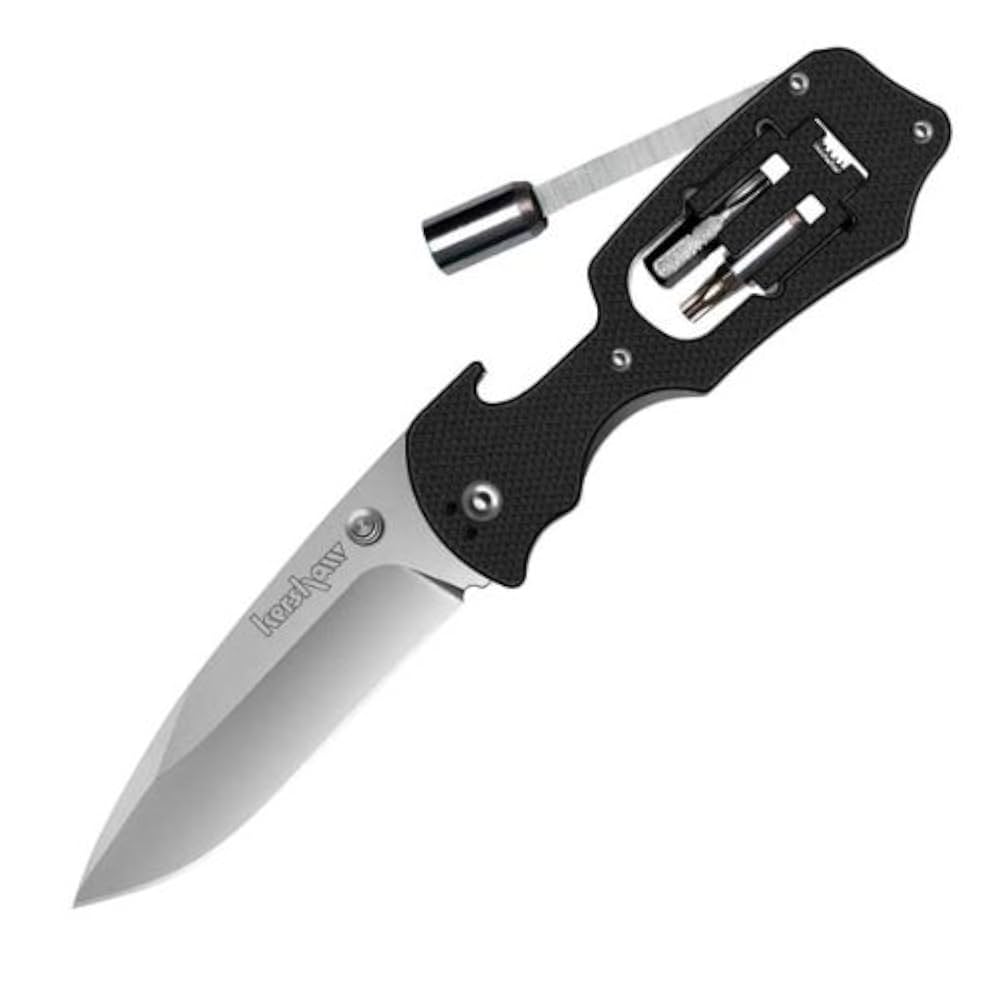 Kershaw 1920 Select Fire Multi-Function Folding Knife 3-3/8" Bead Blast Plain Blade, GRN Handles, Liner Lock