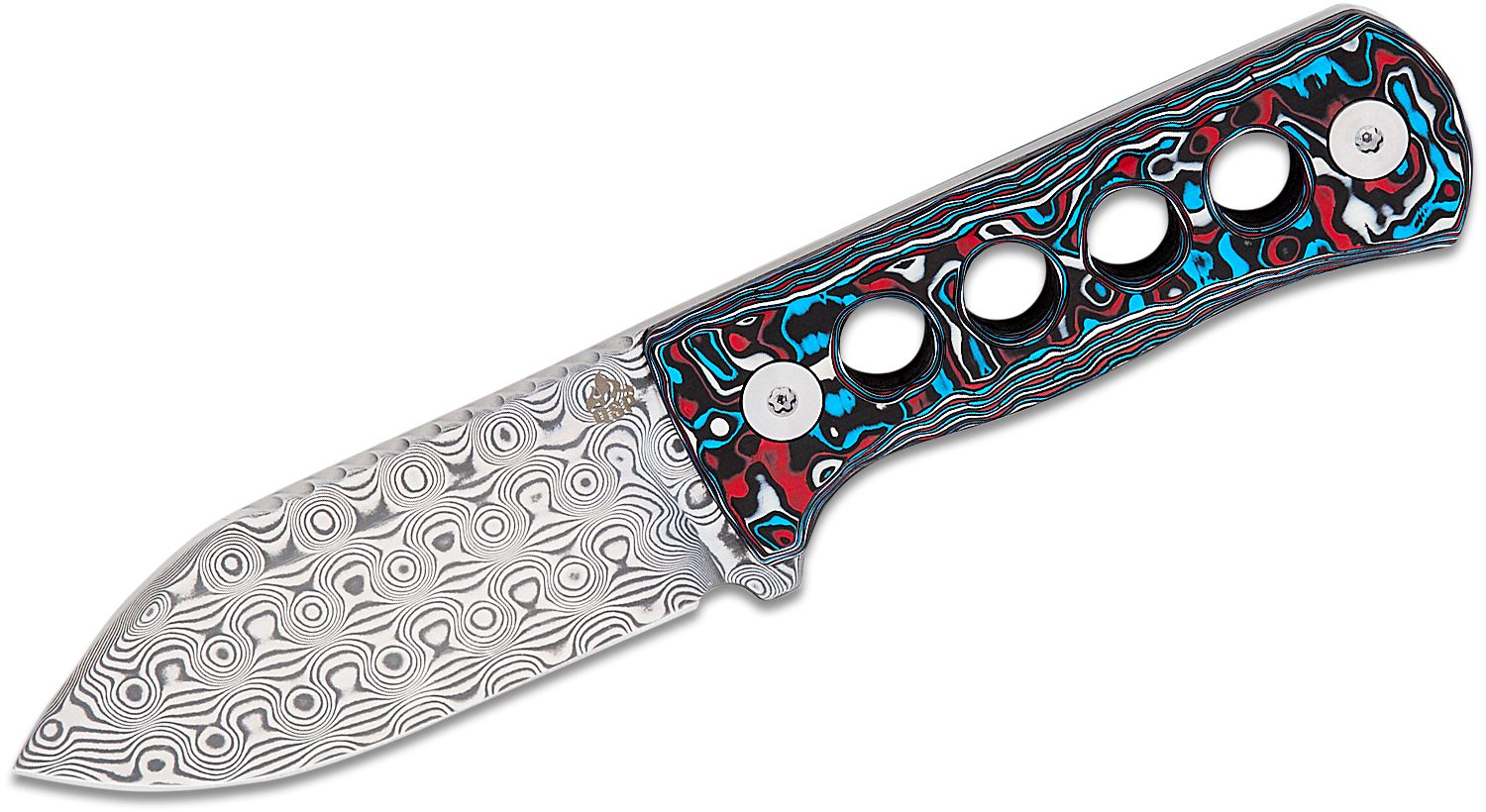 QSP Knives Canary Fixed Blade Neck Knife 2.5" Damascus Drop Point Blade, Nebula FatCarbon Handles, Kydex Neck Sheath - QS141-J