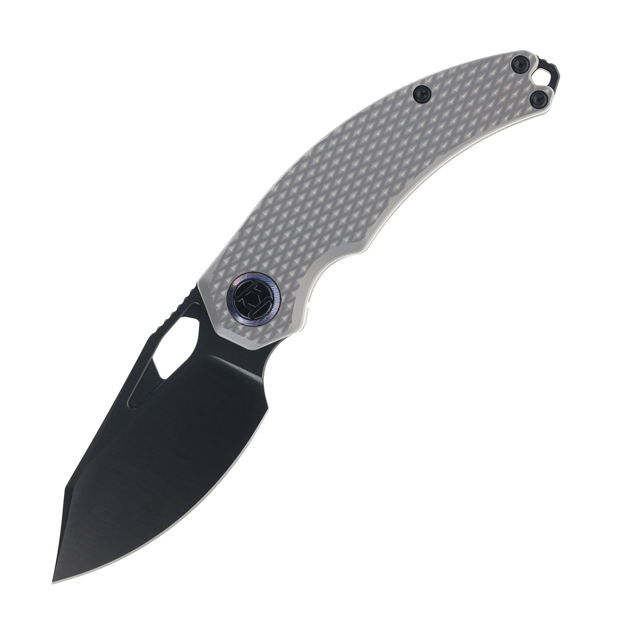 Kunwu K706C-T4 Compadre Reverse Tux Folding Knife Grey Titanium Handle VANAX Plain Black Blade